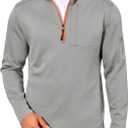 Yousify Mens Quarter Zip Hoodie Sweatshirts Long Sleeve Casual Pullover Sports Outdoor Hoodies with Zip Pockets (Gray, S)