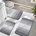 OLANLY Bathroom Rugs Sets 4 Piece, Soft Microfiber Absorbent Bath Mat, U-Shaped Contour Toilet Mat and Toilet Lid Cover, Quick Dry, Machine Washable, Toilet Cover and Rug Set for Bathroom, Grey (30" x 20" + 24" x 16" + 24" x 20" + 17.5" x 15")