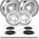 Electric Stove Drip Pans Set of 4 (2 x 6-Inch & 2 x 8-Inch) Stove Drip Pans for Electric Stove for Whirlpool, Maytag, KitchenAid & More - Compatible with W10196405 & W10196406 Stove Burner Drip Pan (Silver)
