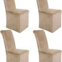 Moukeren Set of 4 Velvet Stretch Chair Covers Stretch Slipcovers Fur Chairs Cover Soft Removable Long Solid Slipcover for Wedding Dining Room (Grayish Brown)