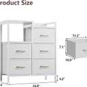 Furnulem 5 Drawer White Dressers for Bedroom 2 Tier Shelf Storage Small Fabric Dresser for Closet Sturdy Metal Frame Modern Style Storage Cabinets Organization Units for Hallway Rooms