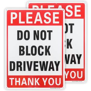 2 Pack Please Do Not Block Driveway Sign, 14"x 10" .040 Rust Free Aluminum – Reflective, UV Protected and Weatherproof
