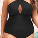 Daci Womens Front Cross Plus Size One Piece Swimsuits Tummy Control Keyhole Bathing Suits Swimwear (Black, XXL)
