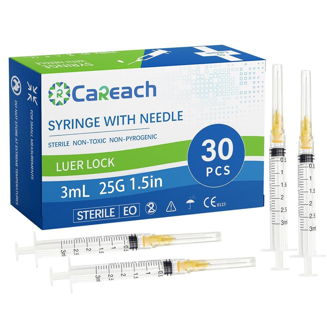 30PCS 3mL/CC Syringes 25g 1.5inch Needle, Scientific Lab,Refilling Inks,Measurement, Individually Wrapped