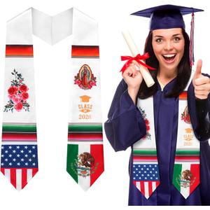 2 x Berlune Graduation Stole Sash Class of 2026 Mixed Flag Grade Sash 72 Inch Our Lady of Guadalupe Honor Stole for Graduation