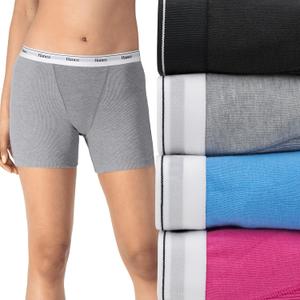 Hanes Women's Mid-Thigh Boxer Brief Pack, Stretch Cotton Underwear, 4-Pack (XX-Large, Fashion Color Mix)
