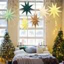 15 Pcs Christmas 3D 9 Pointed 12 Inch Paper Star Lanterns Hanging Lamp Paper Lantern Lamp Shade Sage Green Christmas Ornaments Estrellas De Papel Navidad for Birthday Party Decor Xmas Decorations