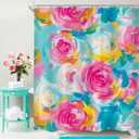 Cinbloo Abstract Rose Colorful Flower 60Wx72H Shower Curtain Watercolor Pink Blue Floral Oil Painting Minimalist Modern Bathroom Curtain Set Girl Women Pretty Aesthetic Bath Bathroom Accessories Decor