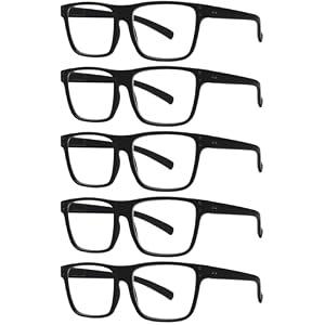 Kerecsen 5 Pack Oversized Reading Glasses Blue Light Blocking Square Large Frame Readers for Men and Women (5 Black, 0.75, x)