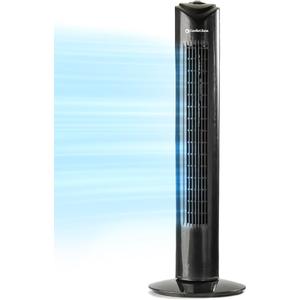 Comfort Zone Tower Fan for Bedroom, 32 inch, 3 Speeds, 90 Oscillation, Bladeless Indoor Fan, Built in Carry Handle, Portable Stand Fan, Black