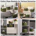 Dcerzxzci Small Storage Baskets for Organizing, Woven Storage Baskets for Shelves, Cotton Rope Basket for Storage, Cute Rectangular Book Toy Green Basket, 12.7"×9.1"×7.9", 4 Packs, Green