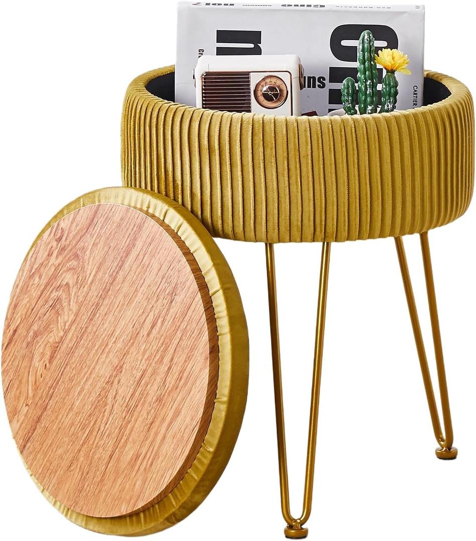 Cpintltr Velvet Foot Rest Stool Multipurpose Dressing Stools Upholstered Round Storage Ottoman Modern Soft Vanity Chair with Memory Foam Seat Yellow