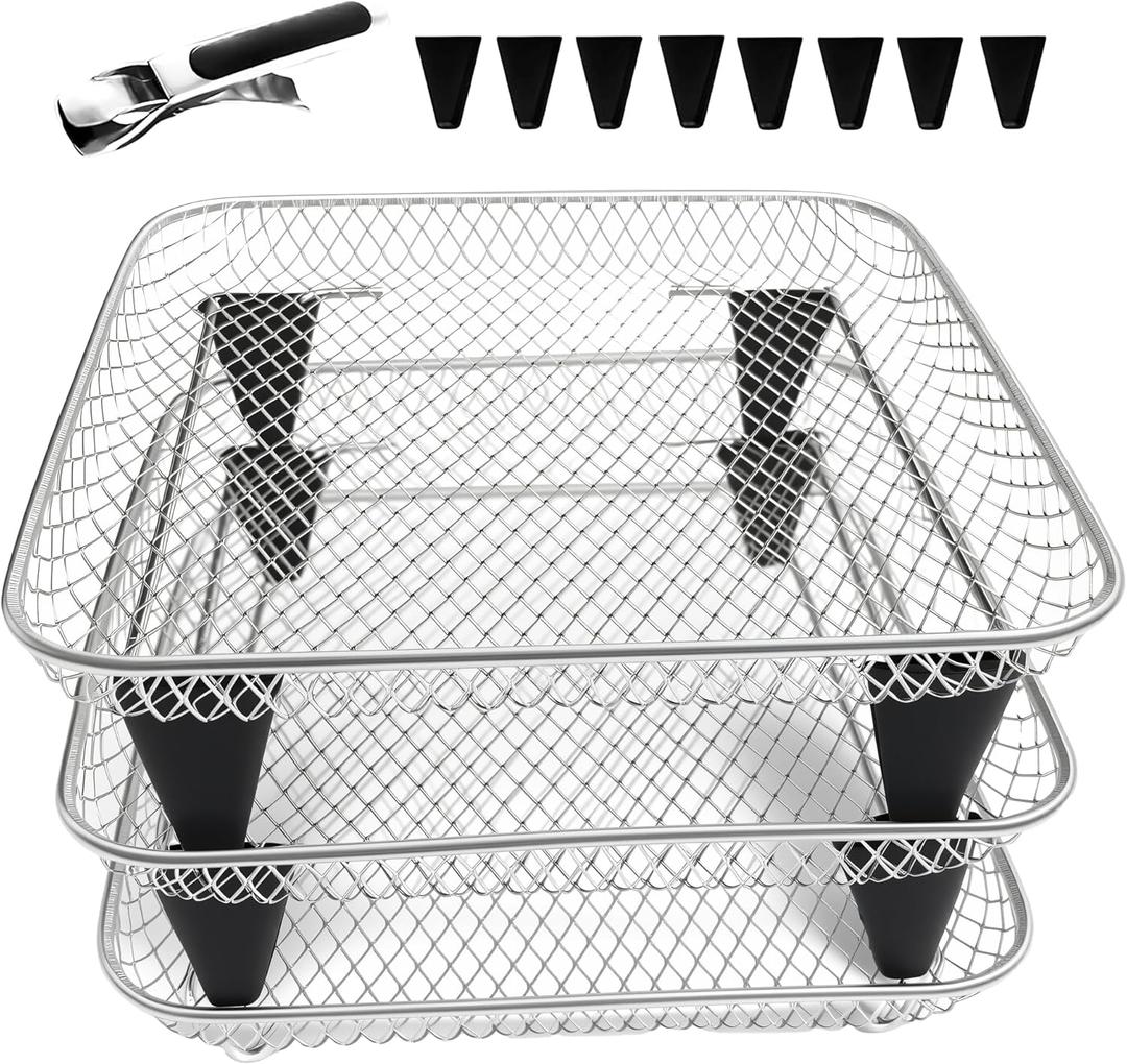 Upgrade 8inch Square Air Fryer Rack,Three Stacktable Dehydrator Rack,Square Air Fryer Accessories,Only Fit for Air fryer which inner size 8.7 inch(Square)