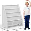 SEIRIONE Sturdy Kids Bookshelf, 4-Tier Book Shelf for Kids Room with Oxford Fabric-Nursery Room Playroom Classroom, Deep Slings to Keep Books Upright, Ideal Height for Toddler Age 3+, Matte White