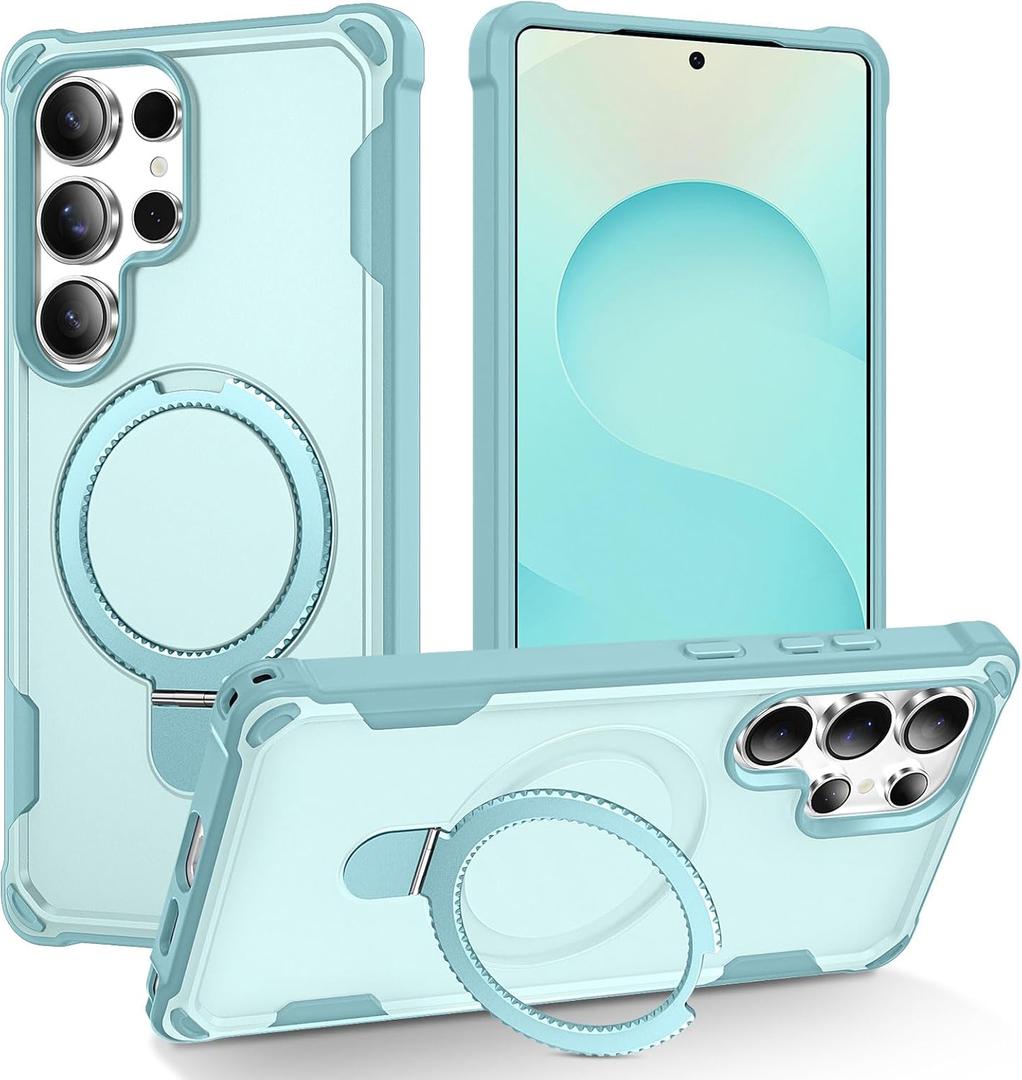 Compatible with Samsung Galaxy S25 Ultra Case Invisible Magnetic Kickstand [Compatible with Mag-Safe][10 FT Military Drop Protection] Hard Back Soft Edge 6.9 Inch, Blue