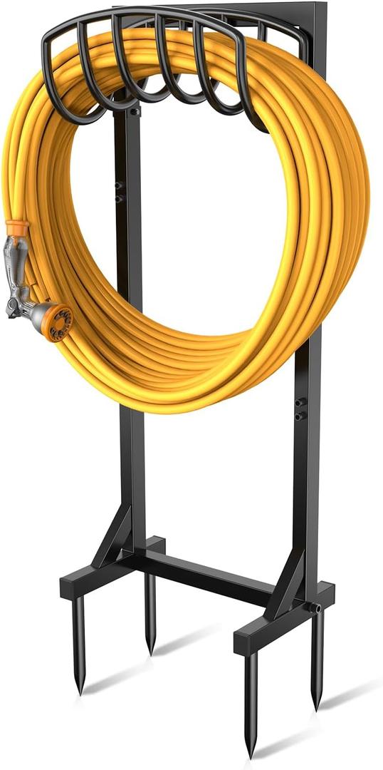 Garden Hose Holder with 4 Spikes, Water Hose Holders for Outside, 150ft Garden Hose Storage Heavy Duty Hose Hanger Metal Hose Stand Detachable Hose Reel Rack Organizer