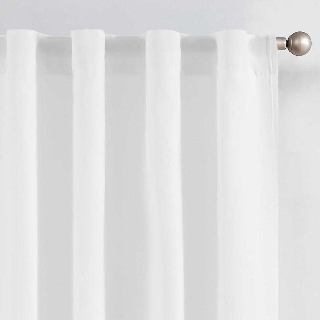 jinchan White Lined Linen Blend Curtain for Living Room 90 Inch Length 2 Panels Curtains for Sliding Glass Doors, 50 Inch Wide Farmhouse Drapes with Rod Pocket Back Tab(50W x 90L, White)