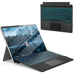 Surface Pro Keyboard for Microsoft Surface Pro 7/6/5/4/3 7 Plus 12.3 inch, 7 Color Backlit Wireless Type Cover, Bluetooth Ultra-Slim Portable Ergonomic Keyboard with Trackpad, Rechargeable Battery (Black)