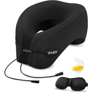 Ergonomic Memory Foam Travel Neck Pillow with Eye Mask & Earplugs  Comfortable Support for Flights, Cars, and Office Naps (Black)