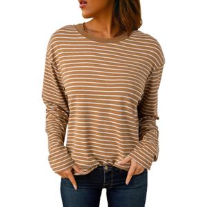 Dokotoo Women's Casual Striped Long Sleeve Tops Crew Neck Knit Basic T Shirts (X-Large)