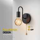 Black Pull Chain Wall Sconce with Switch Vintage Wall Lights E26 Industrial Wall Lamp Retro Wall Lighting Hard Wired Sconces Lighting for Mirror Bedroom Hallway