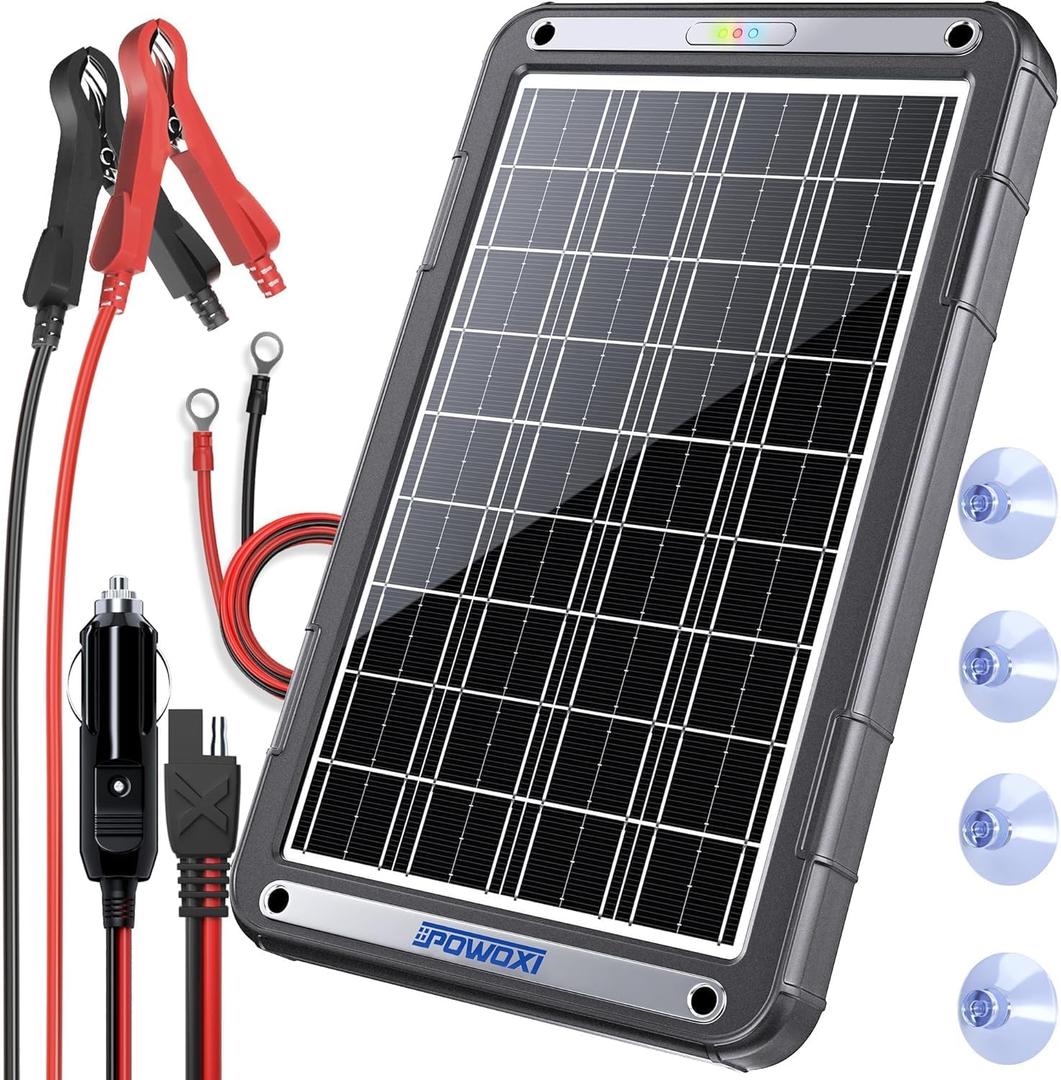 POWOXI 12V Solar Car Battery Charger: 15W Solar Trickle Charger Maintainer with MPPT Controller for Car - RV Boat Marine Motorcycle - Solar Panel Kit for Automotive Trailer Truck Snowmobile Tractor