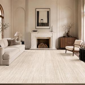 9X12 Washable Cream Area Rug, Stain Resistant Non Slip Foldable Printed Rug