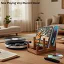 Now Playing Vinyl Record Stand, 3-Tier Wood Vinyl Record Storage Racks - Holds Up To 60 LP, Country Farmhouse Style Records Holder Space Saving for Vinyls Records Display