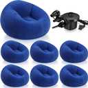 Realspring 6 Pcs Inflatable Bean Bag Chairs for Adults with Electric Air Pump, Blow up Couch Folding Portable Inflatable Couch Lazy Sofa for Outdoor Movie Nights Camping Room (Dark Blue)