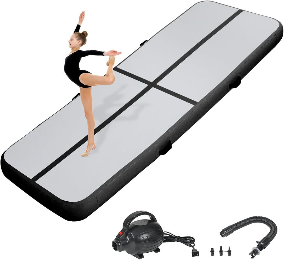 Inflatable Gymnastics Air Tumbling Track Mat 13ft, Air Tumble Track Mat with Electric Air Pump for Kids Adults Home Outdoor Training Cheerleader Yoga Water Park (13ft*3.3ft*4in(4*1*0.1m), Black)