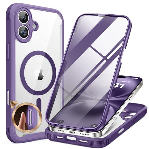 Miracase Magnetic for iPhone 16 Plus Case Full-Body Phone with Built-in Glass Screen Protector, [Compatible with MagSafe] Military Drop Proof 16 Plus Cover 6.7 inch, Purple