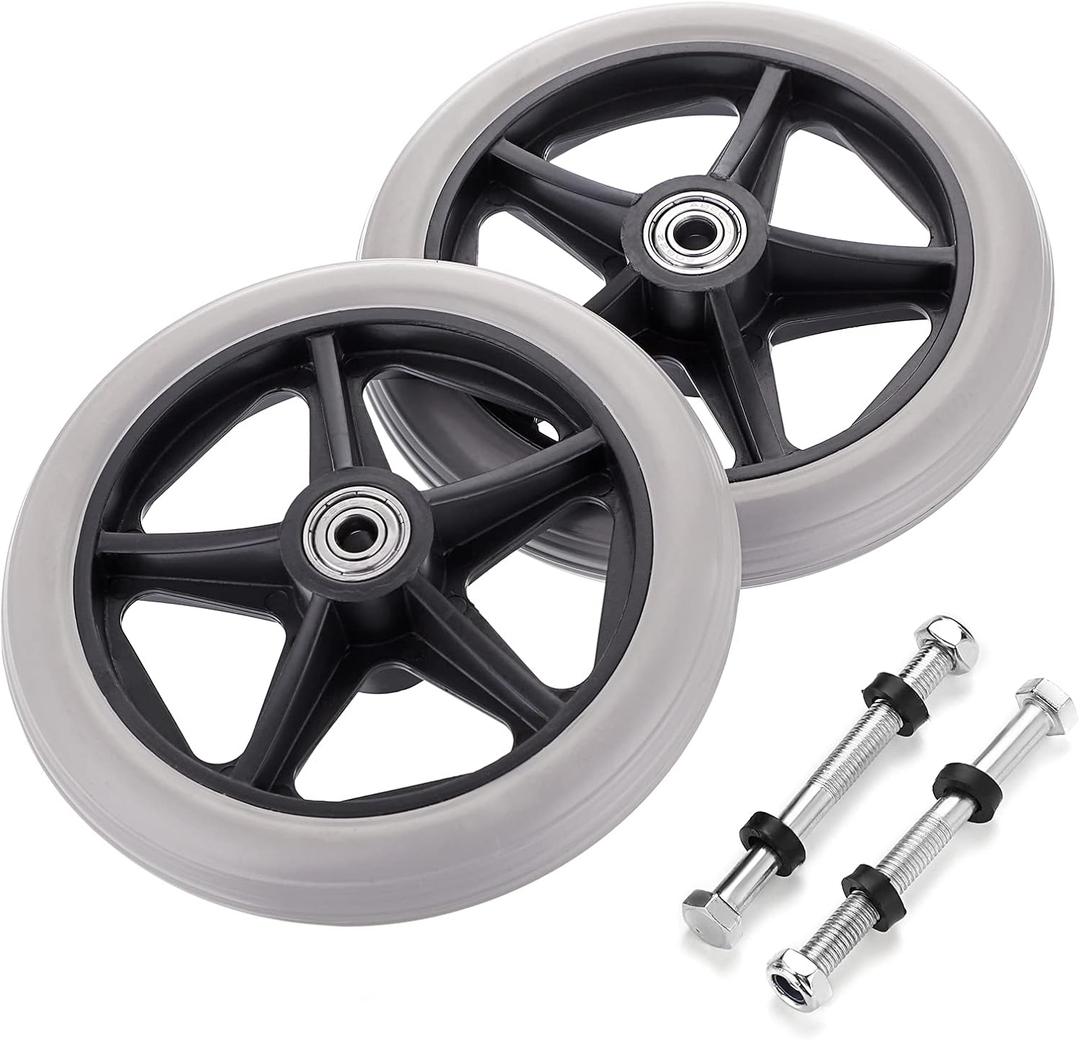OwnMy 2PCS of 6 Inch Rubber Wheel Replacement Wheelchair Front Wheels Rollator Walker Anti-Slip Replacement Casters Rollers Wheels Universal Wheelchair Wheel Accessories, Grey