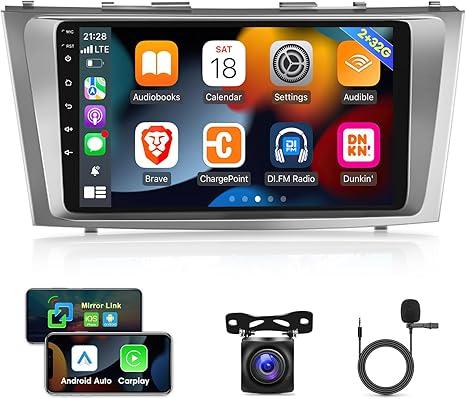 [2G+32G] Car Radio for Toyota Camry 2007 2008 2009 2010 2011, 9 inch Android 11 Touch Screen Stereo, Carplay/Android Auto/WiFi/1080P/SWC/Bluetooth/Mirror Link+AHD Backup Camera+MIC