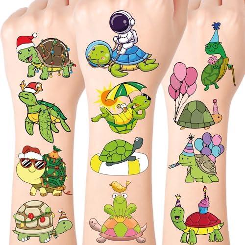 Turtle Temporary Tattoos for Party Supplies, 4 PACK Cute Sea Turtle Tattoo Stickers for Birthday Parties, Sea Turtle Party Decorations, Waterproof Tattoos