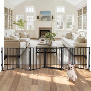 Snagle Paw Extra Wide Dog Gate,Free Standing Dog Fence with Door, Up to 156 Inch Wide Pet Gate with Support Feet for Stairs, Hallways, Doorways, Yard (Black, 6 Panels)