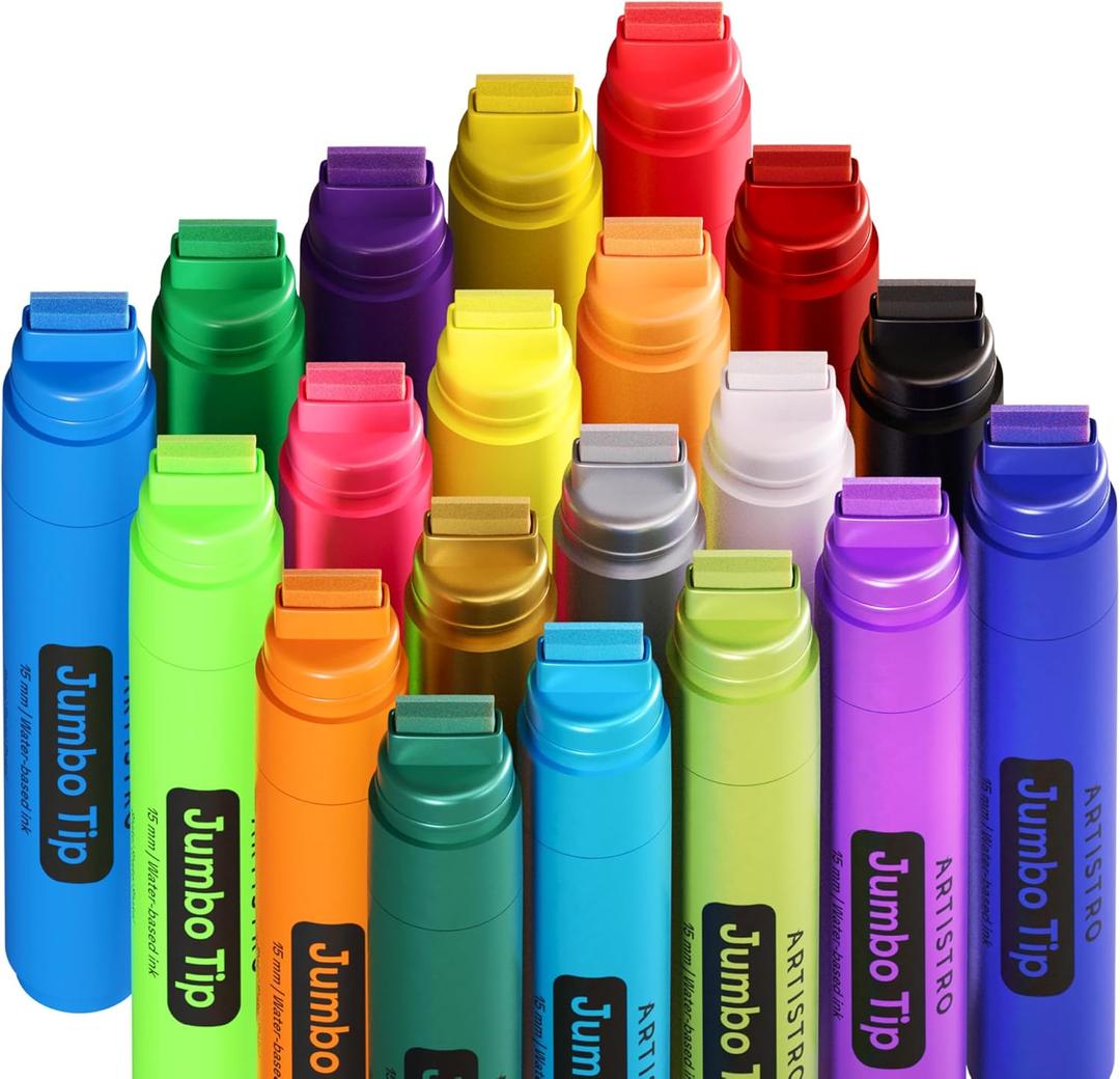 ARTISTRO 20 Poster Markers Jumbo Set Acrylic Markers with 15mm Wide Jumbo Tip for Murals Tagging Posters - Large for Rock Wood Plastic Leather Metal Fabric Ceramic
