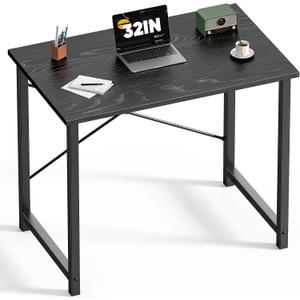 DUMOS 31 Inch Small Computer Desk for Home Office, Modern Study Writing Work Table Simple Style for Bedroom with X-Shaped ReInchforcement, Black, 32 Inch