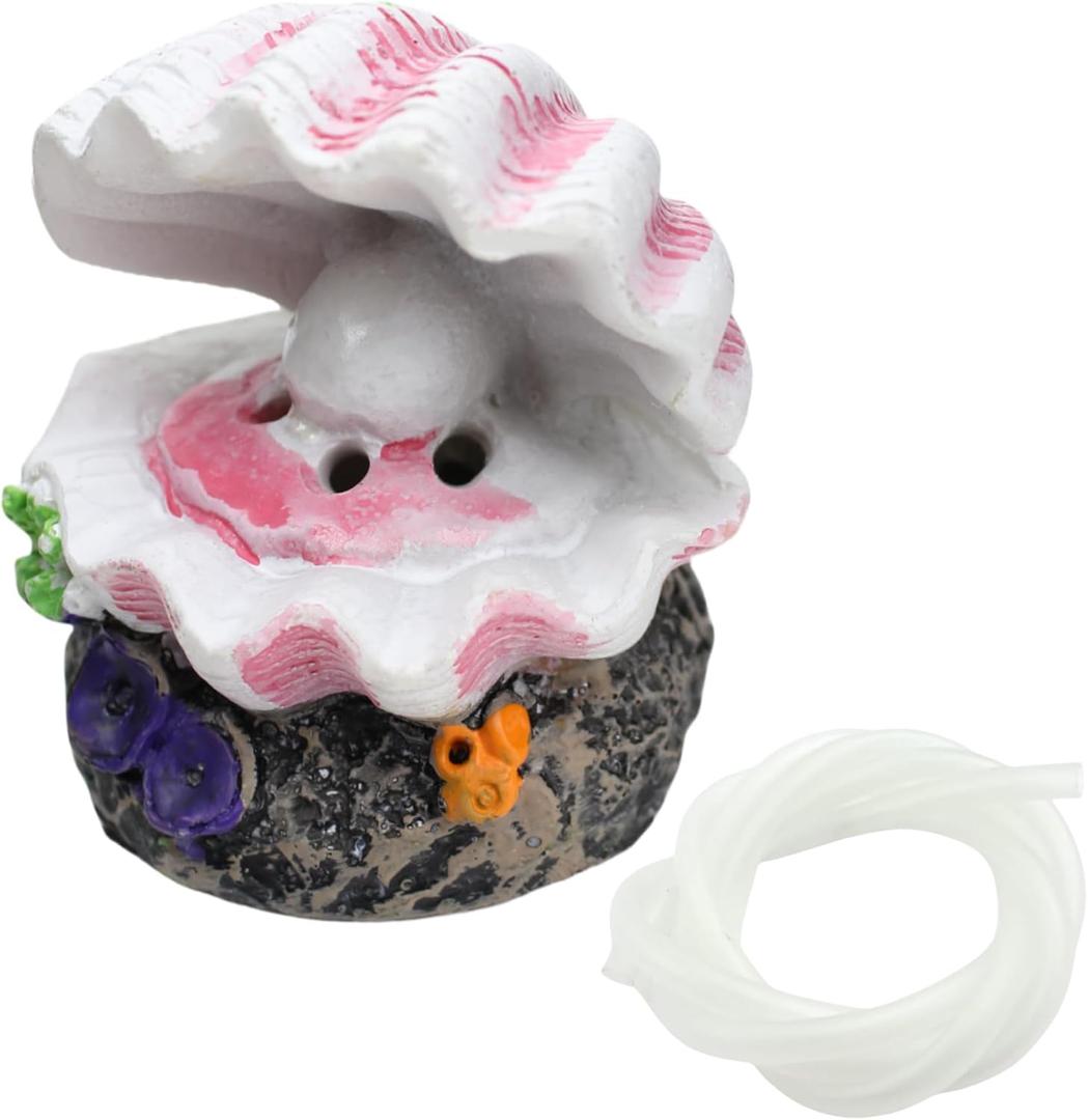 Aquarium Shell Decor Air Bubble Stone with Air Stone Bubbler Volcano Ornament Mini Cute Undersea Clam Pearl Ornaments for Fish Shrimp Crab Betta Tank