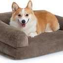 Hollypet Fluffy Plush Dog Cat Pet Couch Soft Calming Sofa Bed for Medium Small Cats and Dogs, Gray, 28"x21"x10" (Dark Brown)