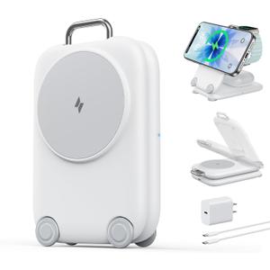 PaktVault 2025 Traveling Fast Wireless Charging Station for Apple Devices, Magnetic 3 in 1 MagSafe Charger Stand for iPhone 17 16 15 14 13 12 Pro Max Plus Air, Apple Watch&Air pods Pro (White)