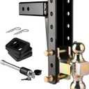 Adjustable Trailer Hitch, Fits 2.5 Inch Receiver, 8 Inch Drop Hitch, Dual-Ball(2'', 2-5/16''), 18,500 LBS GTW, Heavy Duty Trailer Hitch for Truck, Gold (Zine,8 " drop,2.5" Receiver)