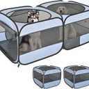 2-in-1 Pop Up Puppy Playpen, Detachable into 2 Separate Pens with Additional Doors, Assembly-Free Portable Cat Dog Crates Pet Pen Tent Kennel Kitten Enclosure Cage Indoor Outdoor Foldable Condo(L) (L, 73.3"L x 37.5"W x 32"H)