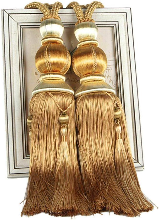 Curtain Tiebacks Holdbacks Sling Binding Rope Handcrafted Tassels Lantern Single Hanging Ball Tie Backs Home Office Window Decorative Drapery Fasteners Fringe Ropes 2 Pack (Gold)