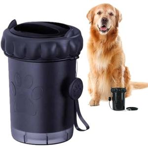 Dog Paw Cleaner Cup - Plastic Paw Cleaner for Dogs w/Silicone Lid, Soft TPR Bristles & Removable Brush - Ideal Dog Paw Washer for Outdoor & Indoor Use - Easy-to-Use Paw Scrubber for Dogs, Black