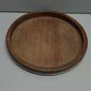 Hanobe Decorative Serving Tray Round: Brown Beaded Trays for Coffee Table Rustic Wooden Candle Holder Decor Farmhouse Vintage Centerpiece for Living Room Kitchen Counte (11.8")