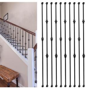 Sidasu 10 Pack Iron Balusters Hollow Double Knuckle Stair Spindles Hollow Single Knuckle Iron Spindles 1/2" Square Metal Balusters with 20 Swivel Shoes