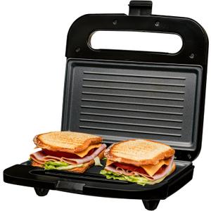 OVENTE Electric Panini Press Grill with Nonstick Plates, LED Indicator Lights, Thermostat Control, Cool Touch Handle, Compact Sandwich Maker Perfect for Cooking Breakfast, Snacks & More, Black GP0401B