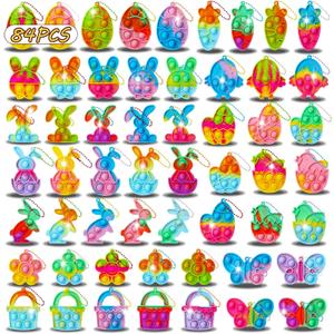 84Pcs Easter Party Favors for Kids,Easter Egg Fillers Basket Stuffers,Fidget Toys Bulk Its Birthday Gifts for Toddlers Adult,Classroom Prizes Box,Goodie Bag Stuffers,Treasure Chest Toy,Bubbles Poppers