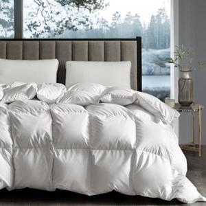 Hotel Grand White Goose Down Fiber Comforter Queen, Extra Warmth Fluffy Goose Down Fiber Winter Duvet Insert Queen, Hotel Collection Hypoallergenic Bedding Comforter for Cold Weather 55oz, 90" x 90"