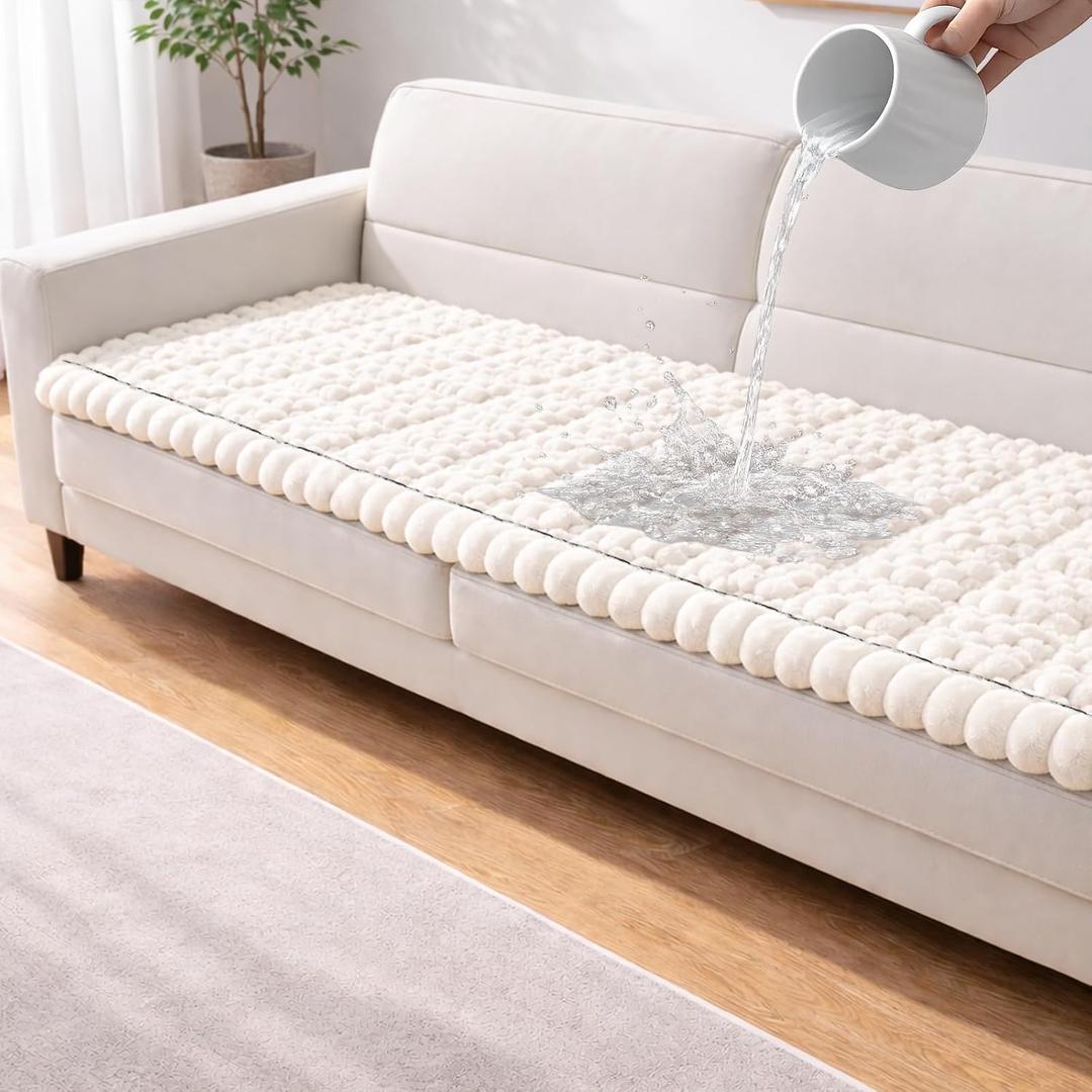 Waterproof Couch Cover for Dogs Washable,Non Slip Fuzzy Durable Couch Covers for 3 Cushion Sofa Pet Friendly Sofa Cover Dog Thick Soft Slipcovers Protector Couches Mat Bed (Beige, 27.6" x 59.06")